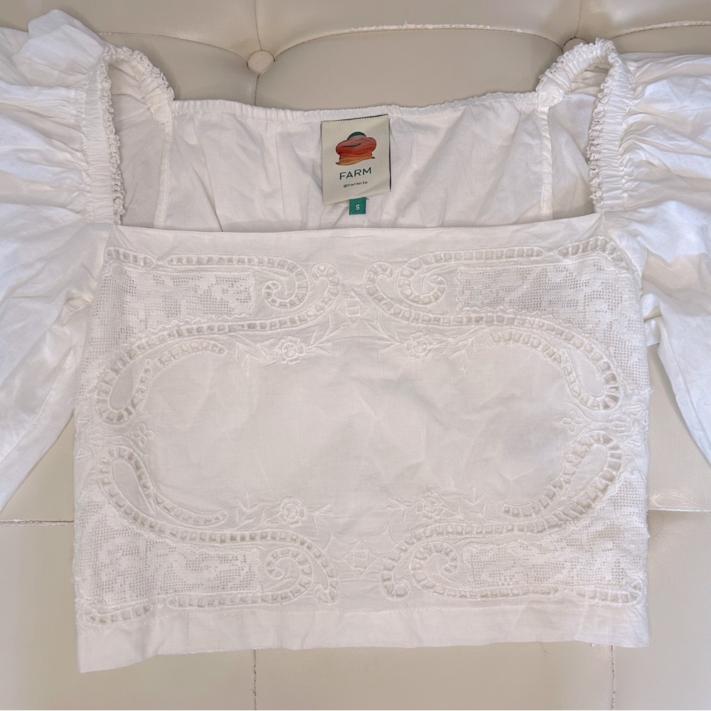 Farm Rio Crop White Peasant Blouse - Picture 4 of 12